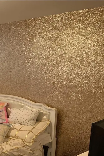 Vista 3 de Papel tapiz autoadhesivo con purpurina gruesa dorado champán brillante, papel tapiz con purpurina brillante para pared