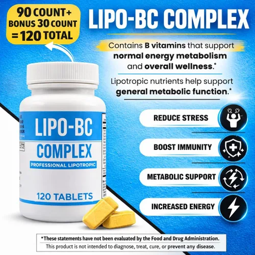 Vista 4 de Lipo BC, Lipo B-Complex 90 Tabletas. Nueva etiqueta con mejor por fecha, Misma fórmula.