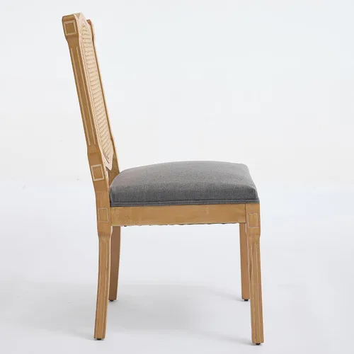 Vista 6 de Solid Wood Rattan-Back Dining Chairs Set of 2 with Linen Cushion & S-Springs, Durable Table & Chair Sets for Dining Room, Kitchen, Cafe, Living Room