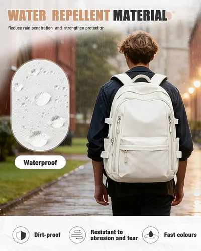 Vista 6 de BOXSAM Mochila ligera para mujer, mochila grande de viaje para laptop, mochila informal para la universidad, mochila para hombres, color beige