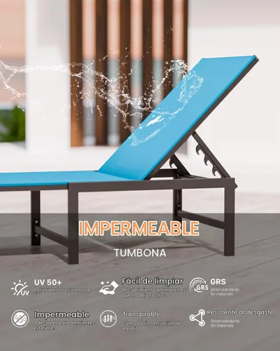 Vista 6 de Tumbona de aluminio para patio al aire libre, azul
