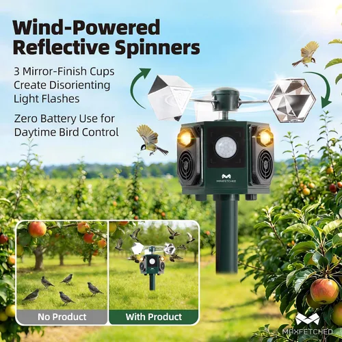 Vista 5 de Repelente ultrasónico de animales para exteriores, alimentado por energía solar, sensor de movimiento, ardillas, gatos, ciervos, pájaros