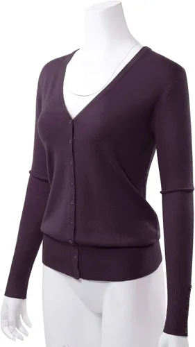 Vista 3 de Allsense Suéter de manga larga para mujer, ligero, con botones, suave, de punto sólido con cuello en V