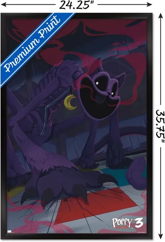 Vista 3 de Poppy Playtime: Capítulo 3 - Póster de pared CatNap, 34 pulgadas de largo x 22.4 pulgadas de ancho, versión enmarcada en negro Versión con marco