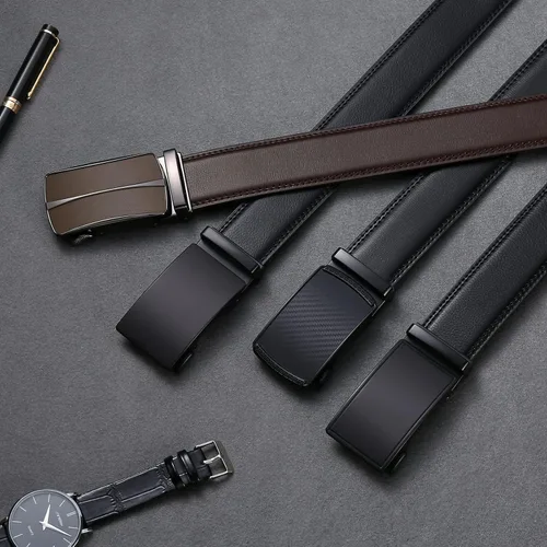 Vista 5 de SENDEFN Cinturón de cuero para hombre con hebilla de trinquete automático para vestido casual ajuste con caja de regalo