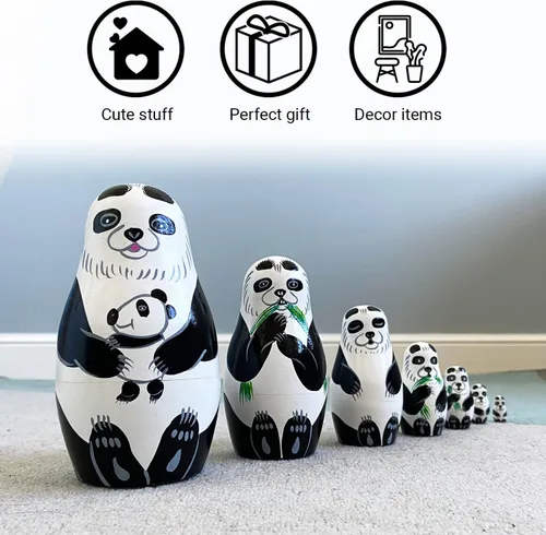 Vista 5 de AEVVV Juego de 7 muñecos de anidación lindos, figuras de panda, osos panda anidables, muñecas rusas apilables, muñeca Matryoshka