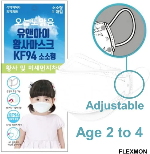 Vista 4 de Paquete de 20 cubrebocas KF94 You and I KF94 para niños, de 2 a 4 años, filtros de 3 capas, máscara protectora contra el polvo para la nariz