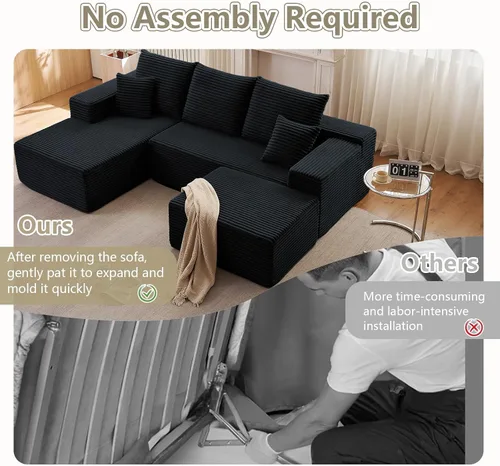 Vista 6 de Lakifun Sofá en Forma de L de 107" con Otomana, Seccional Modular Moderno Sofá Cómodo en Forma de U Nube, Asiento Profundo, Chaise Longue Cama