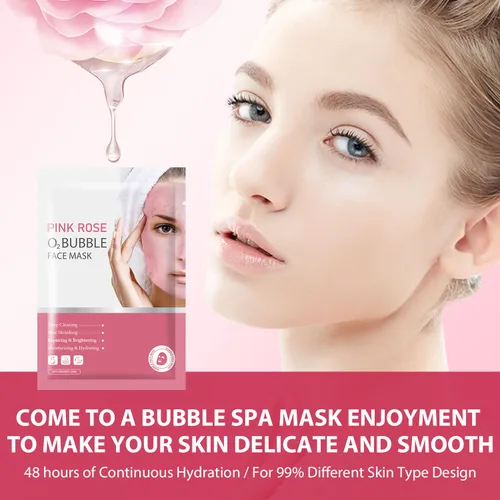 Vista 5 de IREV Paquete de 10 mascarillas faciales de burbujas rosa O2 para el cuidado de la piel, regalos de spa para mujeres, máscara facial limpiadora