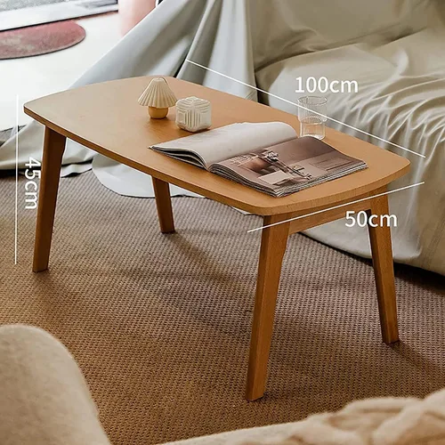 Vista 2 de SYALEO Mesa de Centro Mesa de centro de madera maciza, mesa plegable estilo japonés, mesa auxiliar para sala de estar, sofá, mesa auxiliar de 17.7