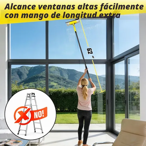 Vista 3 de Escobilla de ventana profesional con poste de extensión de 60
