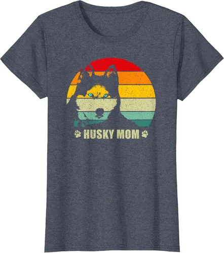 Vista 44 de Husky Mom Retro Dog Lover Mother Siberian Huskies Tee Women T-Shirt Asphalt Grey