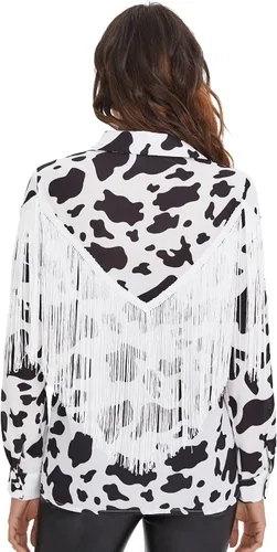 Vista 2 de Verdusa - Blusa de manga larga con ribete de flecos abotonada para mujer