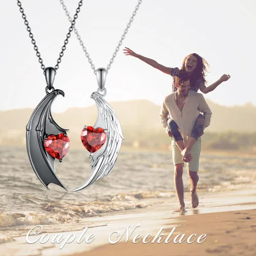 Vista 5 de CVRAVO Collar a juego para parejas, plata de ley 925, colgante de ángel y diablo, collar a juego para parejas para él y ella, regalo de joyería