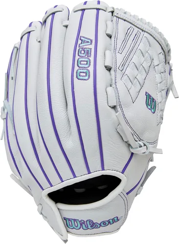 Vista 2 de Wilson Guantes de sóftbol A500 Siren Fastpitch 2026 Blanco/Púrpura/Espuma de mar