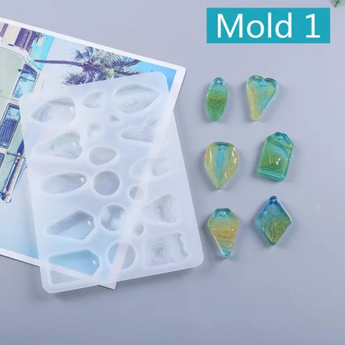 Vista 5 de Paquete de 3 moldes de resina de ola oceánica, molde de silicona rectangular, moldes de fundición epoxi para joyería de isla para colgante
