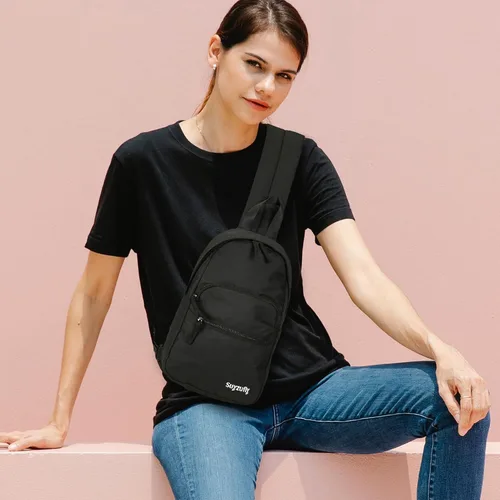 Vista 6 de Suyzufly Bolso bandolera pequeño para hombres y mujeres, resistente al agua, con una correa, bolso cruzado en el pecho para senderismo y viajes