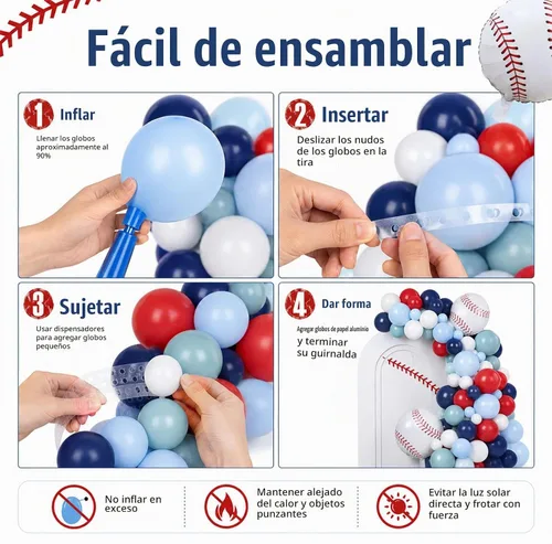 Vista 9 de FunHot Kit de guirnalda de arco de globos de béisbol, guirnalda de globos azul marino y rojo con globos blancos, globos de papel de aluminio de Azul