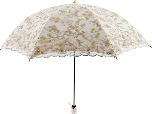 Vista 106 de Honeystore Sombrilla bordada con flor 3D plegable UV con encaje clásico
