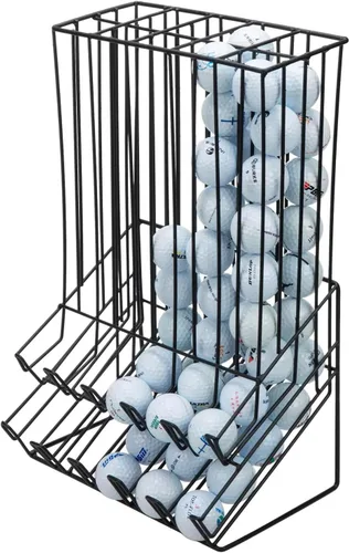 Vista 8 de MyGift Golf Ball Basket Holder - Matte Black Metal Wire Golf Ball Dispenser and Countertop Display Rack