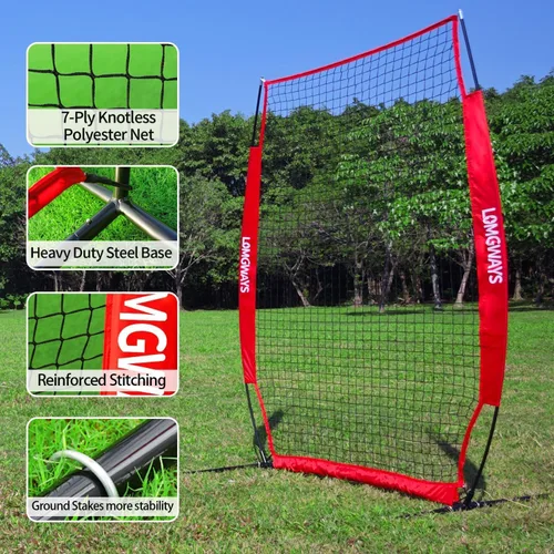 Vista 4 de Pantalla portátil de lanzamiento de béisbol y softbol, red de protección de jarra de 4 x 7 pies con bolsa de transporte y estacas de tierra, red