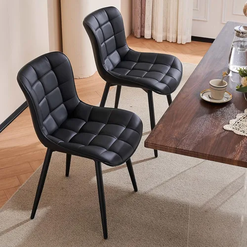 Vista 5 de YOUTASTE Juego de 2 sillas de comedor negras tapizadas de piel sintética con respaldo y patas de metal, sillas de cocina modernas de mediados