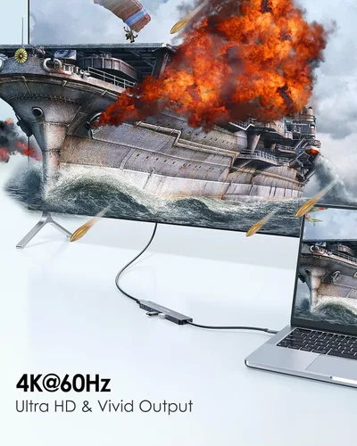 Vista 3 de LENTION Hub USB-C 8 en 1 con HDMI 4K 60Hz, entrega de energía de 100 W, datos USB C de 5 Gbps, 3 USB 3.0 y lector de tarjetas microSD y SD