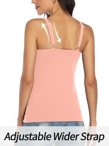 Vista 61 de V FOR CITY Camiseta sin mangas de algodón para mujer con brasier de estante ajustable con correa ancha y tirantes básicos