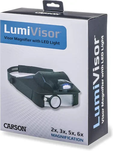 Vista 3 de Carson LumiVisor - Lupa de cabeza, visera de cabeza negra con lupa iluminada LED (2x/3x/5x/6x) (LV-10)