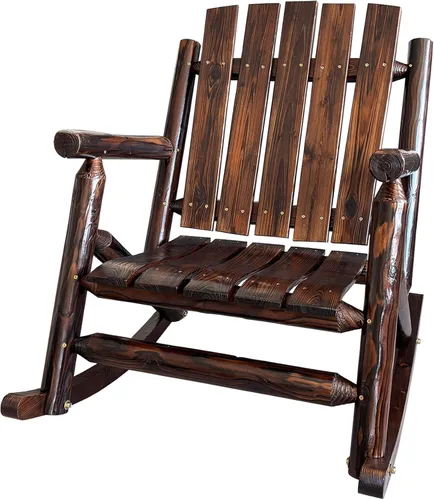 Vista 9 de Rustic Log - Mecedora de madera de abeto maciza hecha a mano, para porche, patio, resistente, 700 libras, acabado resistente a la intemperie