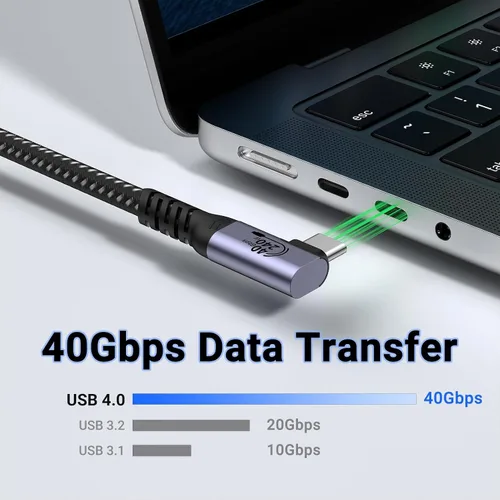 Vista 3 de USB C Extension Cable 6.6FT 2 Packs, 240W Right Angle Fast Charging Long USB4.0 Extender, 5A Quick Charge, 40Gbps Data Transfer, 8K Video Display,90