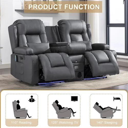 Vista 4 de URRED Sofá reclinable Power Loveseat con masaje y calor, gris ceniza