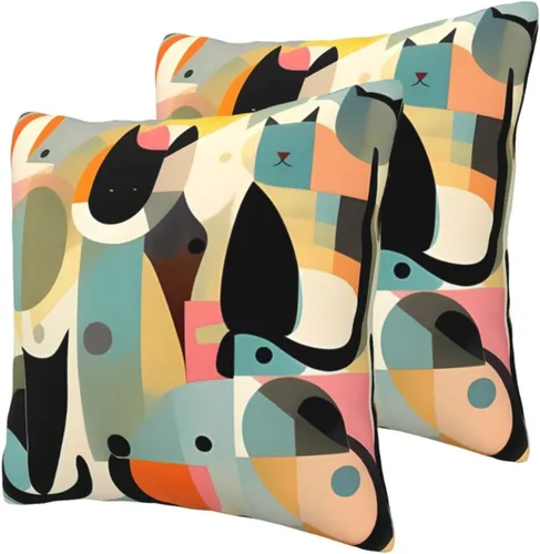 Vista 3 de Fundas de almohada con estampado de gato moderno de mediados de siglo de 18 x 18 pulgadas, funda de cojín suave y acogedora, funda de almohada