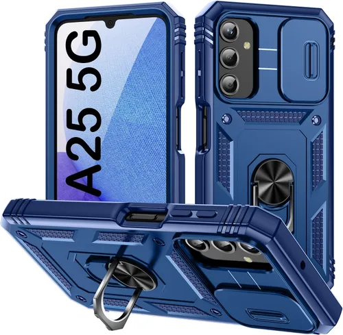 Vista 28 de PASNEW Funda militar para iPhone 13 Pro Max, cubierta de cámara deslizante y soporte de anillo de metal de 360°, carcasa rígida multicapa resistente