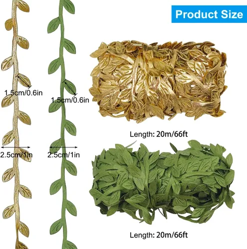 Vista 6 de 2 cintas de hojas de 43.7 yardas, cuerda de hojas de lyfLux para manualidades, boda, decoración del hogar (dorado + verde)