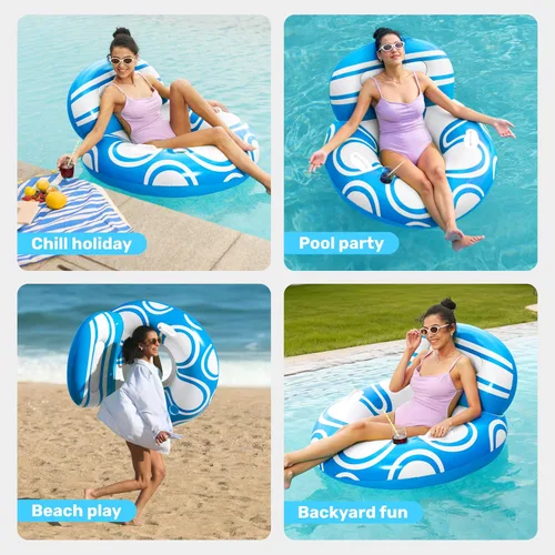 Vista 6 de Sloosh Tumbona inflable para piscina, flotadores de piscina, sofá de aire inflable con respaldo grande, tubos de río resistentes, flotador de agua