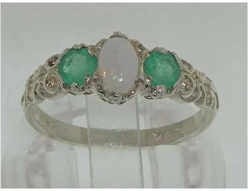 Vista 2 de Anillo de plata de ley 925 auténtico ópalo y esmeralda para mujer