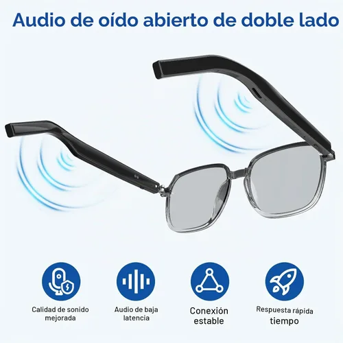 Vista 3 de Lentes de sol inteligentes con Bluetooth, lentes fotocromáticos anti luz azul, protección UV, audio de oído abierto, llamadas manos libres, control