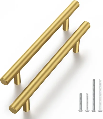 Vista 12 de Haliwu Paquete de 5 manijas doradas de gabinete de cocina de 2-1/2 pulgadas para tiradores de cajón, tiradores dorados cepillados, accesorios