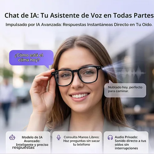 Vista 5 de Lentes de traducción Bluetooth inalámbricos inteligentes AI para hombres/mujeres con altavoces/Bluetooth y más de 140 idiomas traducción