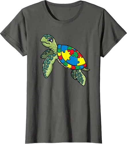 Vista 37 de Turtle Puzzle Pieces for Autism Awareness Kids Women Teacher T-Shirt Asphalt Grey