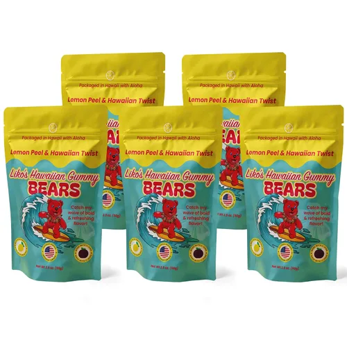 Vista 12 de Ositos de gomita de lava especiados hawaianos con li-hing y cáscara de limón, caramelo dulce, ácido y salado hecho en Hawái, aperitivo de gomita