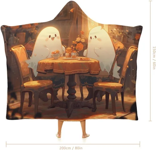 Vista 2 de Manta con capucha de bruja y calabaza, vintage, para Halloween, manta de franela para niños, adolescentes, hombres y mujeres, manta cálida