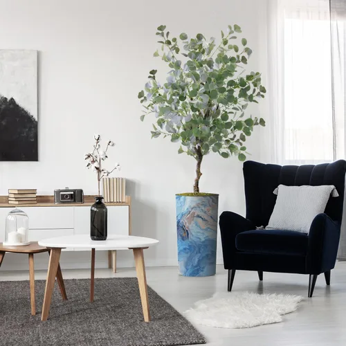 Vista 10 de Árbol artificial en macetero con efecto de granito moderno, palmera tropical areca artificial de seda para decoración del hogar en interiores