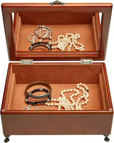 Vista 8 de Mele & Co. Kinsley - Joyero de madera, anillo, collar y organizador de pendientes (acabado de nogal)