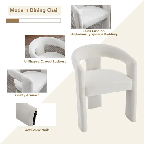 Vista 6 de Modern Boucle - Juego de 2 sillas de comedor tapizadas con diseño de barril con brazo, cómodas sillas laterales para cocina, comedor, recepción