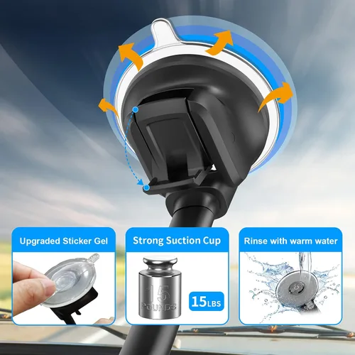 Vista 5 de APPS2Car Soporte de teléfono de automóvil de cuello de cisne de 14 pulgadas, soporte resistente para teléfono para camión, brazo largo flexible