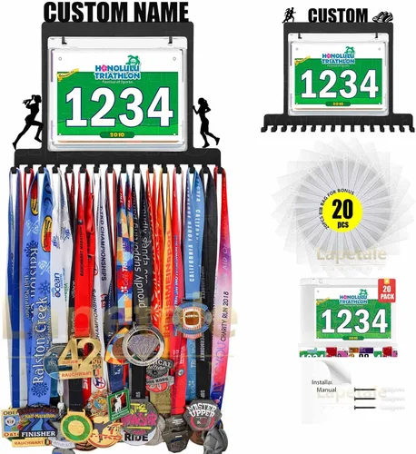 Vista 15 de Colgador de medallas para carreras, exhibición de medallas de maratón y colgador de medallas para corredores, exhibición de medallas con dorsal