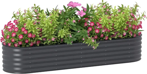 Vista 10 de Outsunny Kit de cama de jardín elevada galvanizada con barras de refuerzo, maceta de metal grande y alta para verduras, flores y hierbas, 6 x 3 x 2
