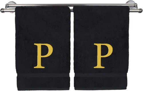 Vista 24 de Toalla de mano monogramada, regalo personalizado, juego de 2 - Toalla bordada con letra de bloque dorada - Extra absorbente 100% algodón turco